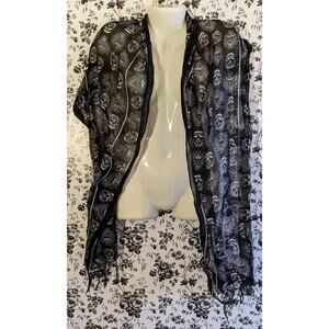 Black White Spades Skull Fashion Print Extra Long Shawl Scarf Gothic Biker OS